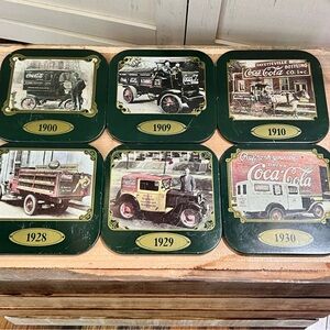 Vintage Collectible Set of 6 COCA-COLA Metal Coke Delivery Truck Coasters